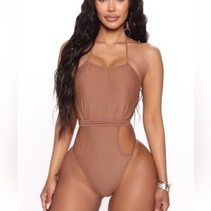 Cutout one piece swim suit - chocolate